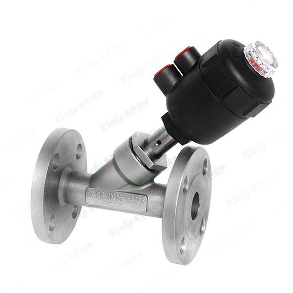 Flange pneumatic angle seat valve