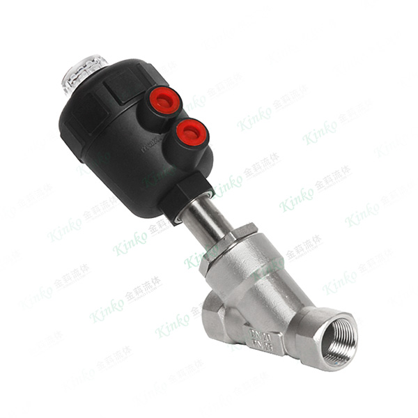 Pneumatic threaded angle seat valve