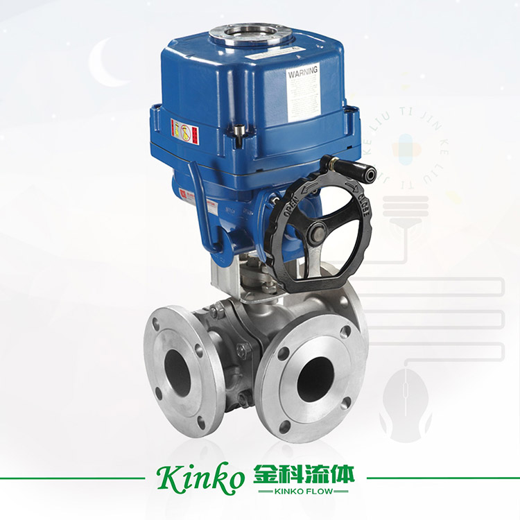 HQ Electric three-way flanged ball valve