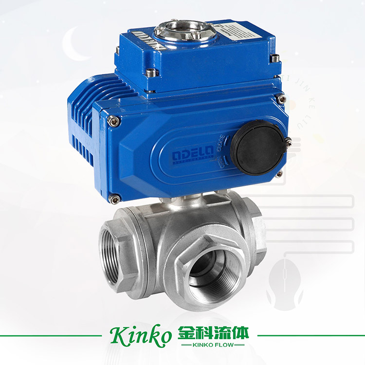Electric three-way threaded ball valve